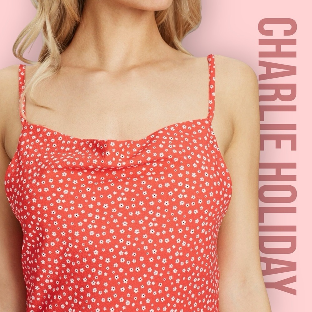 Charlie Holiday Red Floral Print Mini Dress Sundress Cottagecore Casual